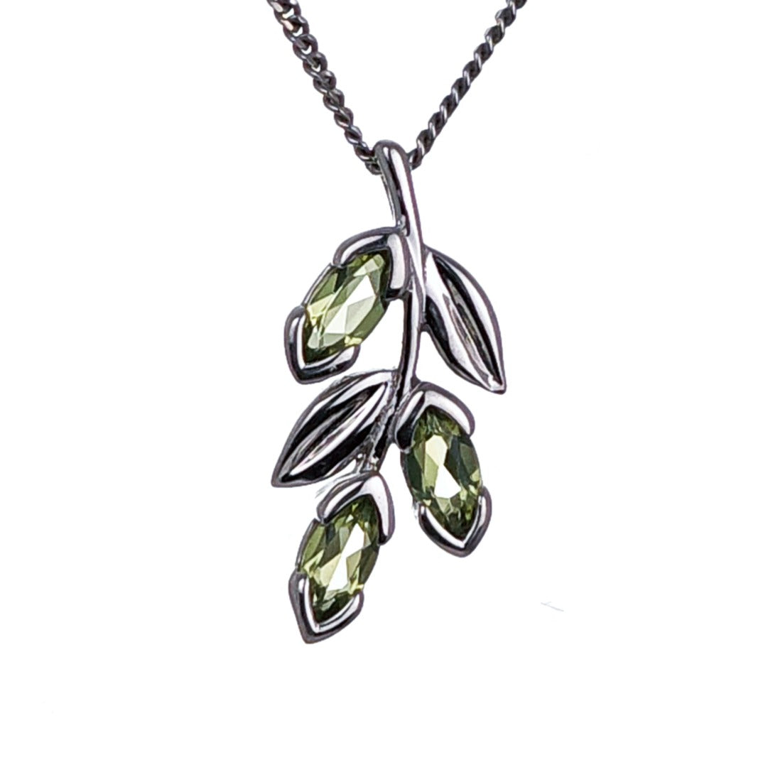 Peridot Olive Leaves on Branch Pendant Sterling Silver