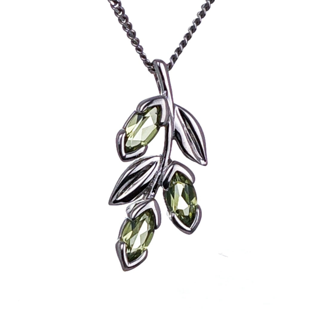 Peridot Olive Leaves on Branch Pendant Sterling Silver