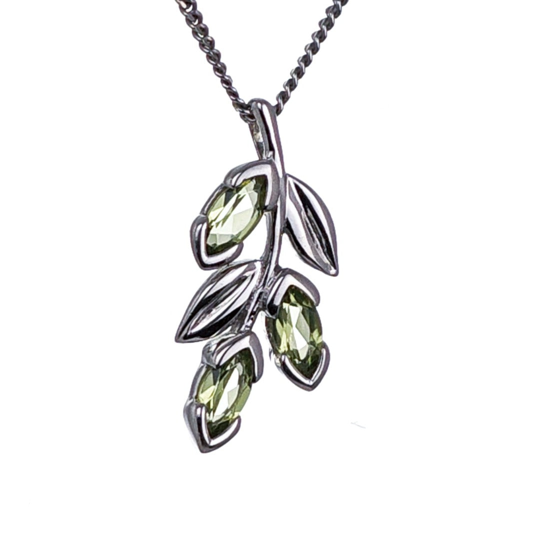 Peridot Olive Leaves on Branch Pendant Sterling Silver