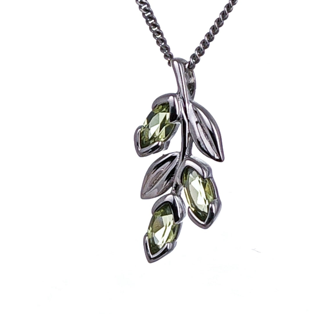 Peridot Olive Leaves on Branch Pendant Sterling Silver