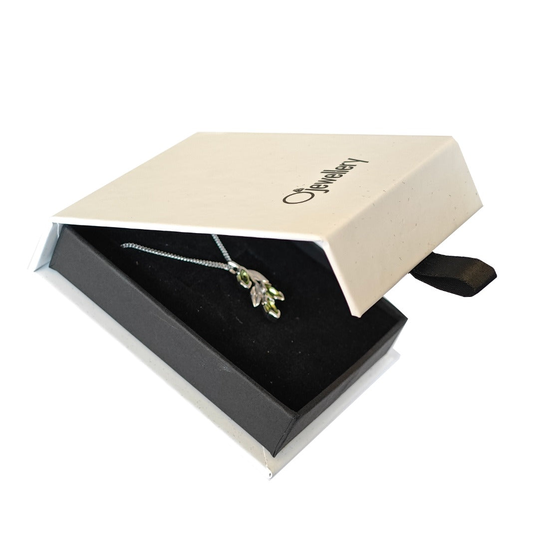 Peridot Olive Leaves on Branch Pendant Sterling Silver Boxed