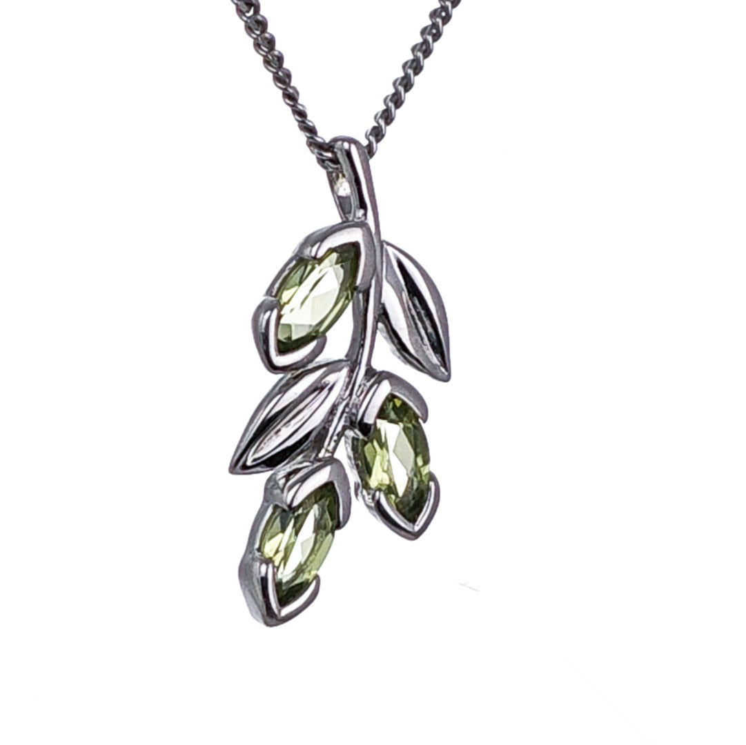 Peridot Olive Leaves on Branch Pendant Sterling Silver