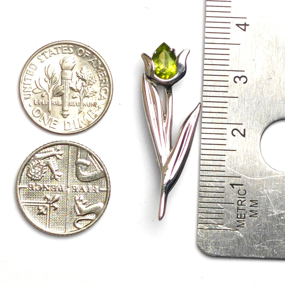 Peridot Brooch Sterling Silver Tulip