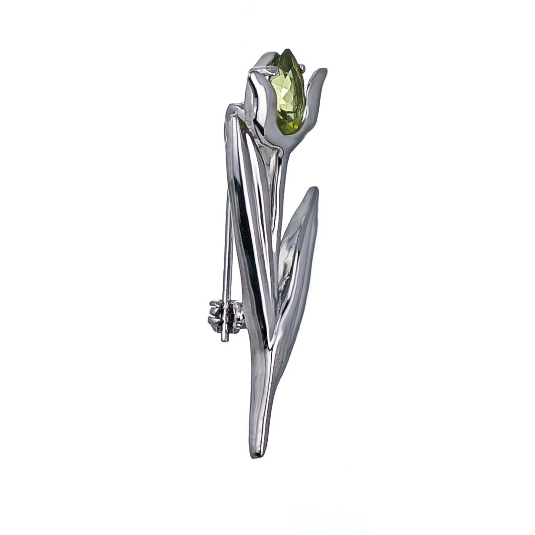 Peridot Brooch Sterling Silver Tulip