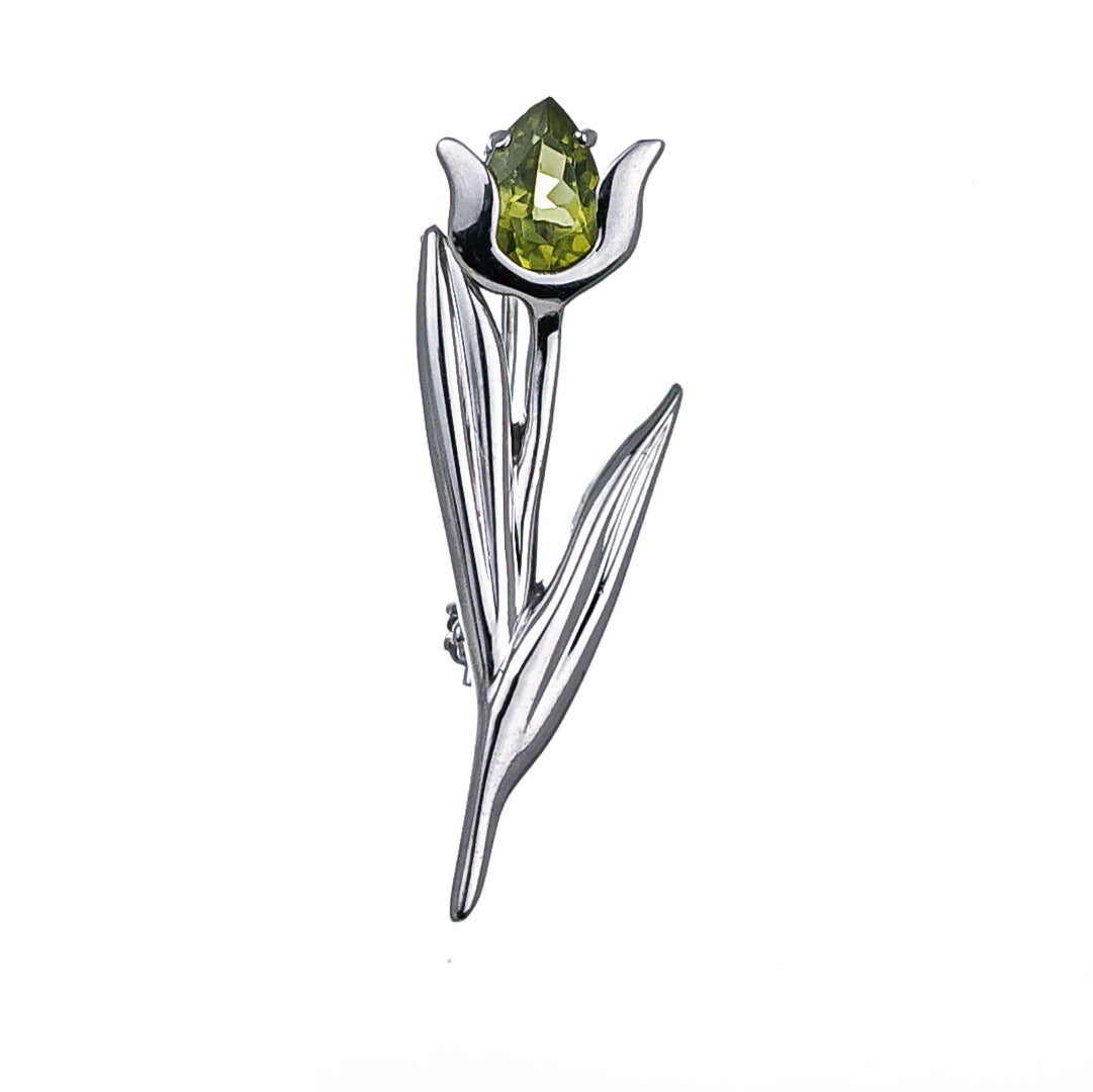 Peridot Brooch Sterling Silver Tulip