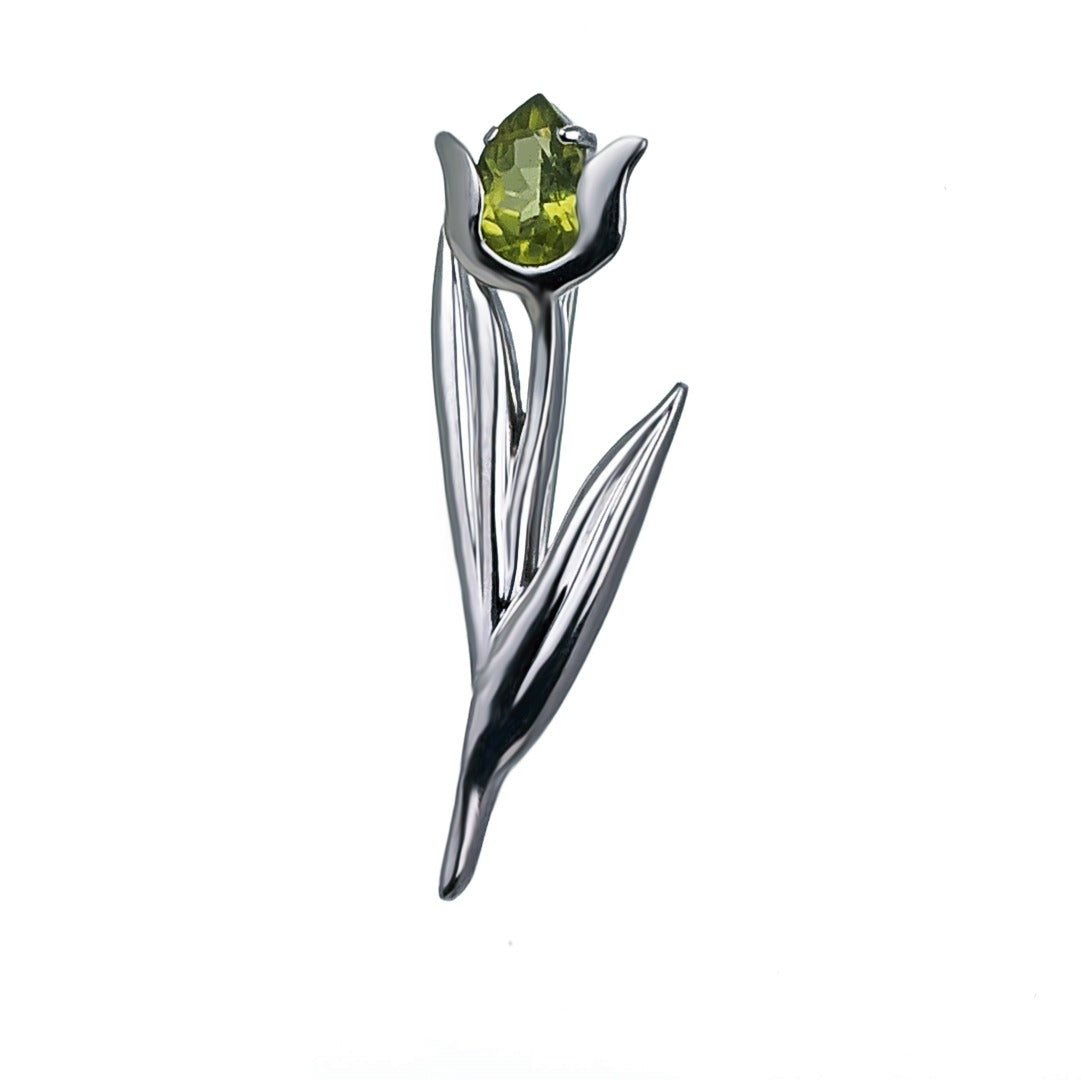 Peridot Brooch Sterling Silver Tulip