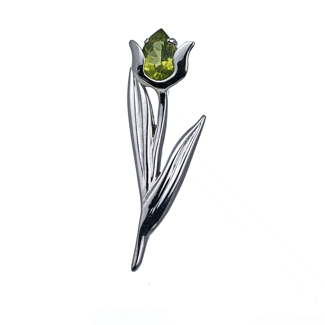 Peridot Brooch Sterling Silver Tulip