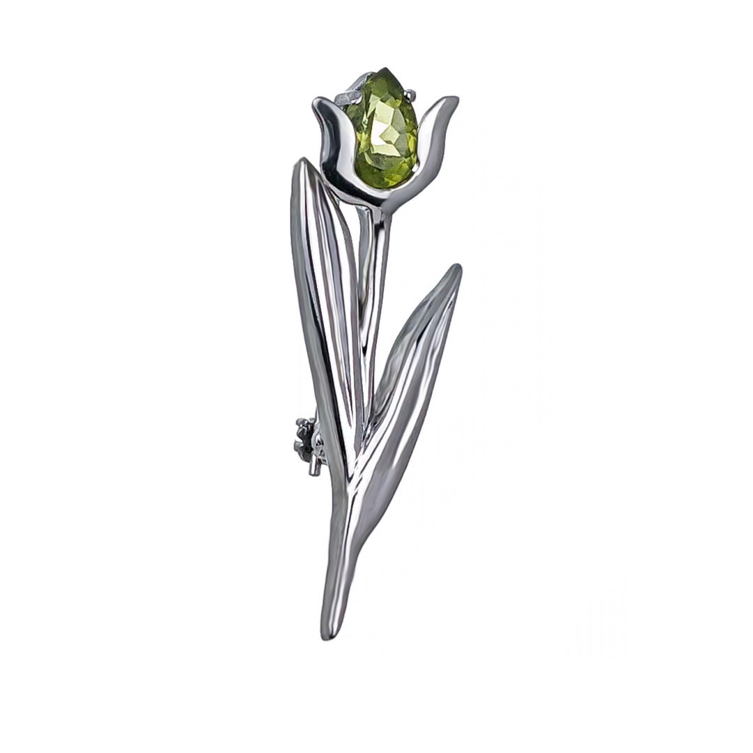 Peridot Brooch Sterling Silver Tulip