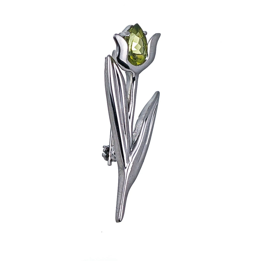 Peridot Brooch Sterling Silver Tulip