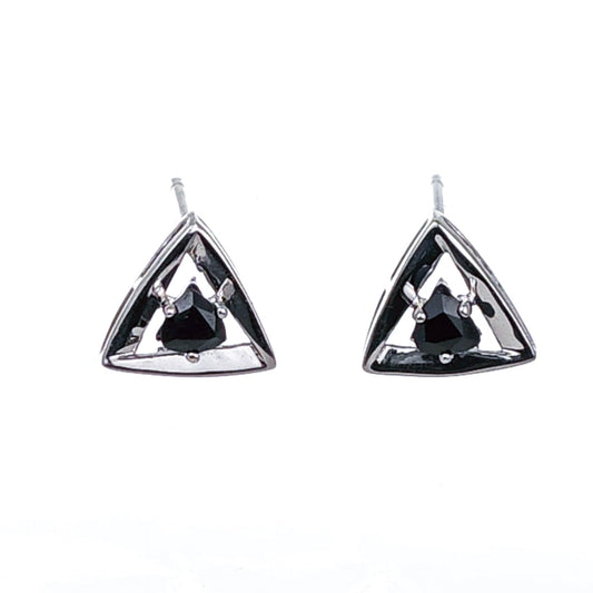 Sapphire Earrings Sterling Silver Studs Trillion Triangle Inky Blue