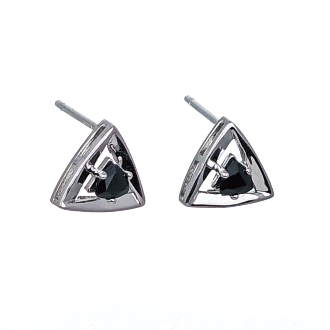 Sapphire Earrings Sterling Silver Studs Trillion Triangle Inky Blue