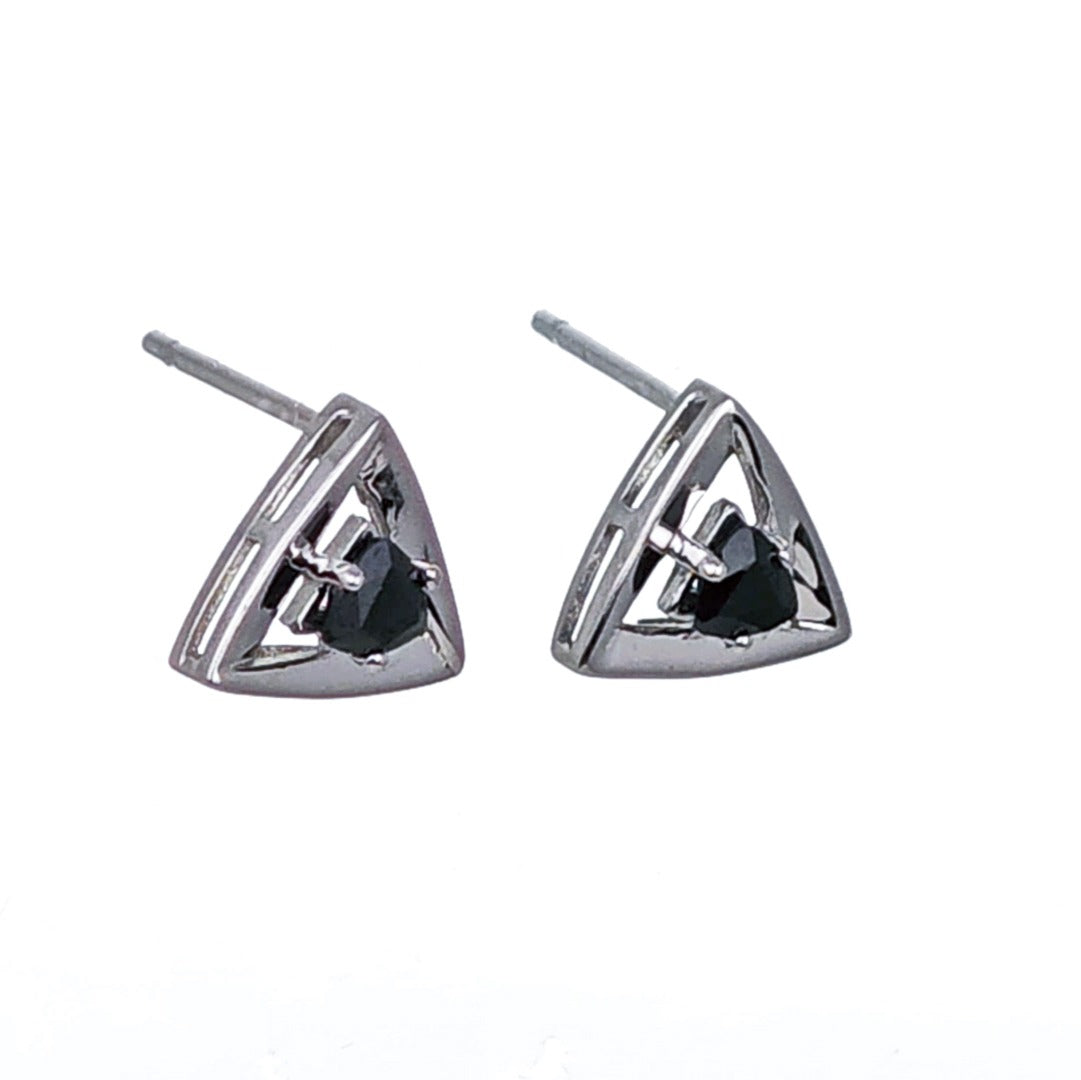 Sapphire Earrings Sterling Silver Studs Trillion Triangle Inky Blue