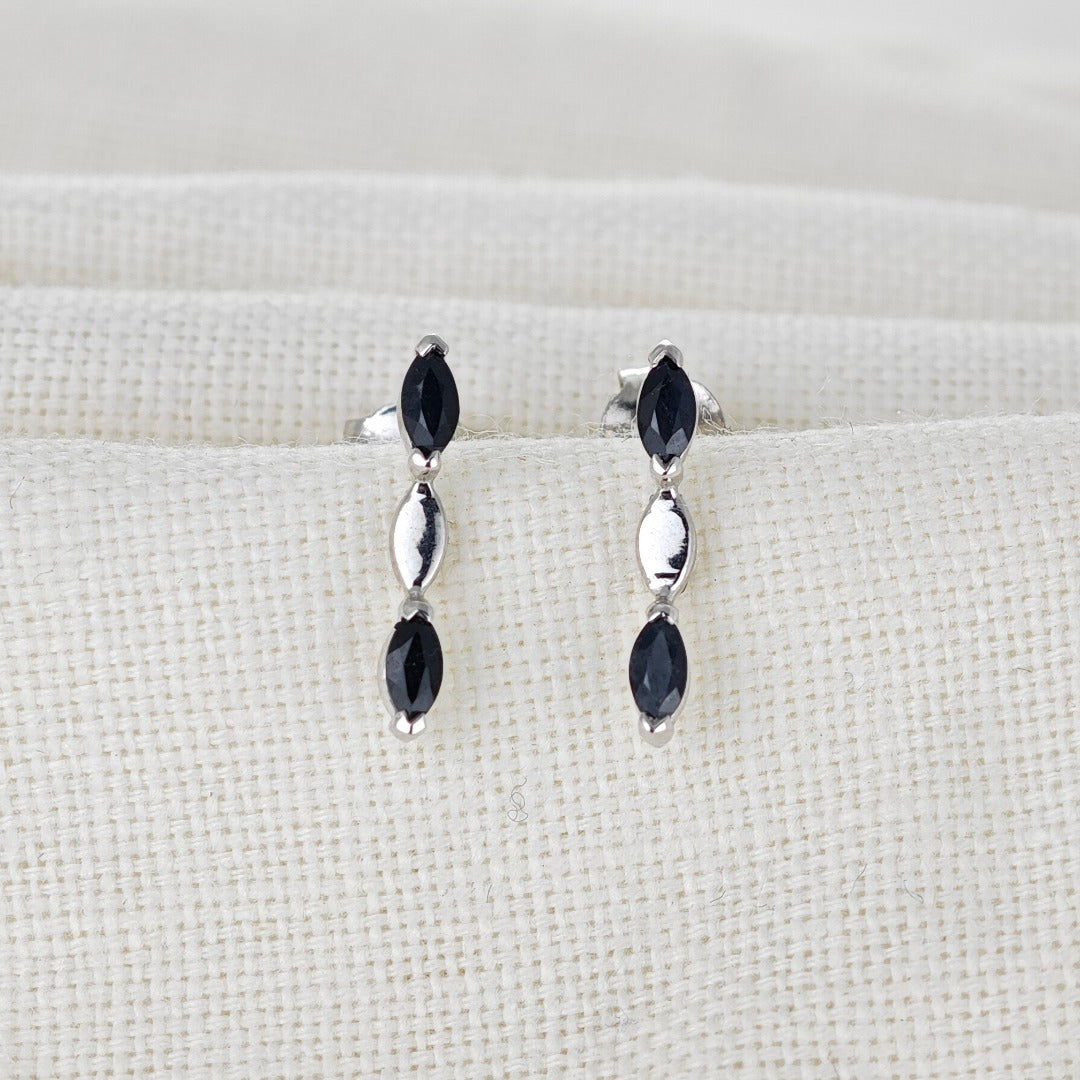 Sapphire Earrings Sterling Silver Studs Marquise Drop