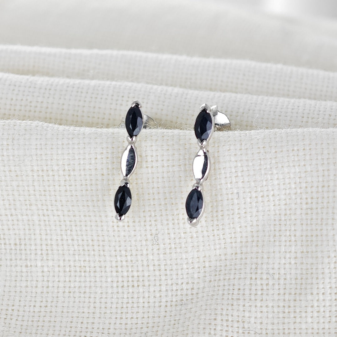 Sapphire Earrings Sterling Silver Studs Marquise Drop