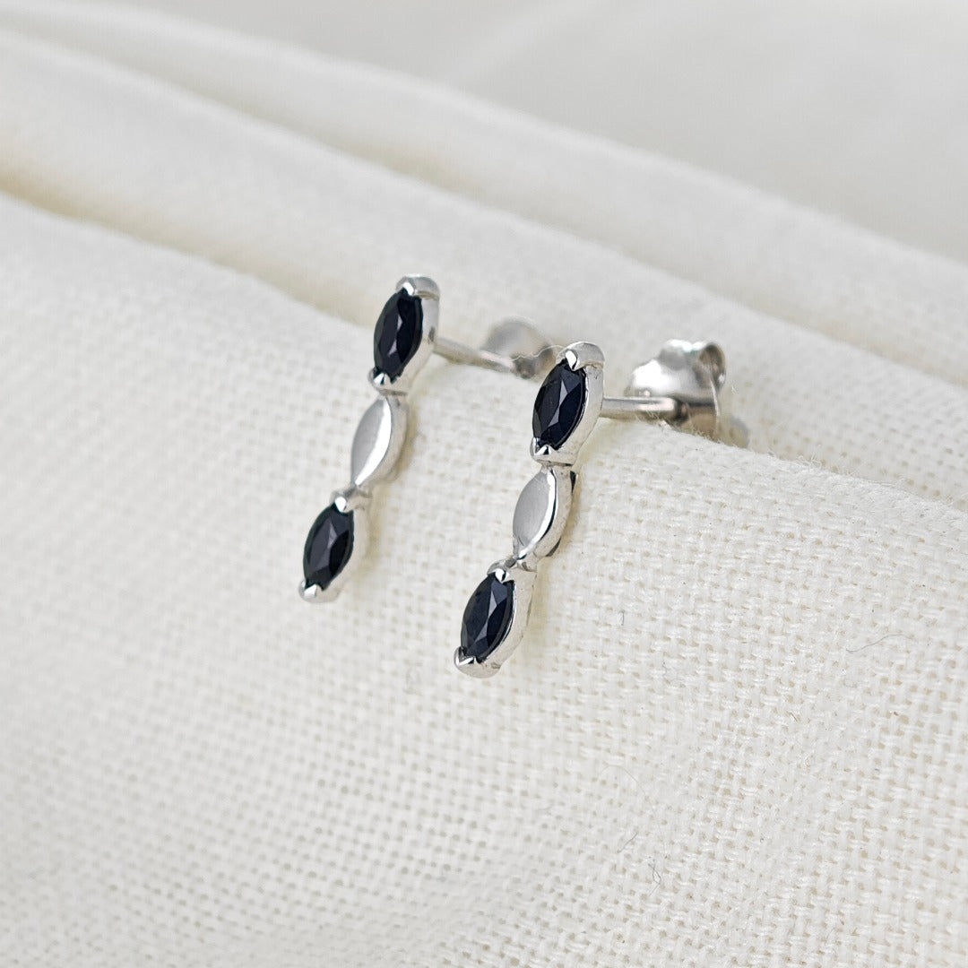 Sapphire Earrings Sterling Silver Studs Marquise Drop