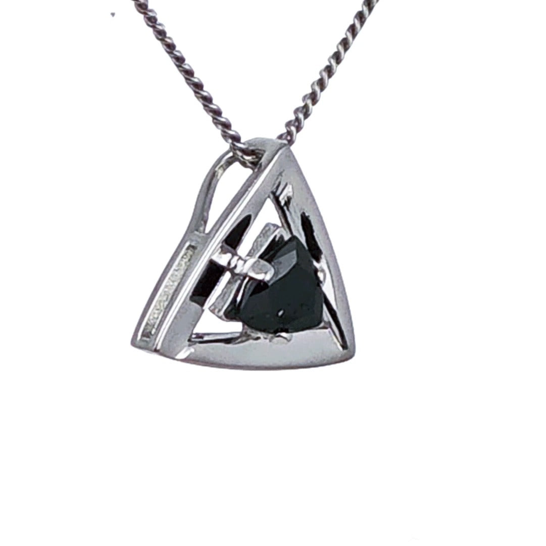 Sapphire Pendant Sterling Silver Trillion Triangle Inky Blue