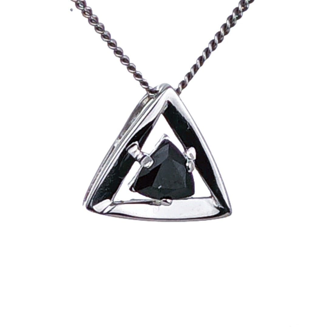 Sapphire Pendant Sterling Silver Trillion Triangle Inky Blue