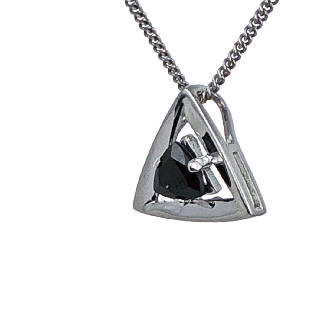 Sapphire Pendant Sterling Silver Trillion Triangle Inky Blue