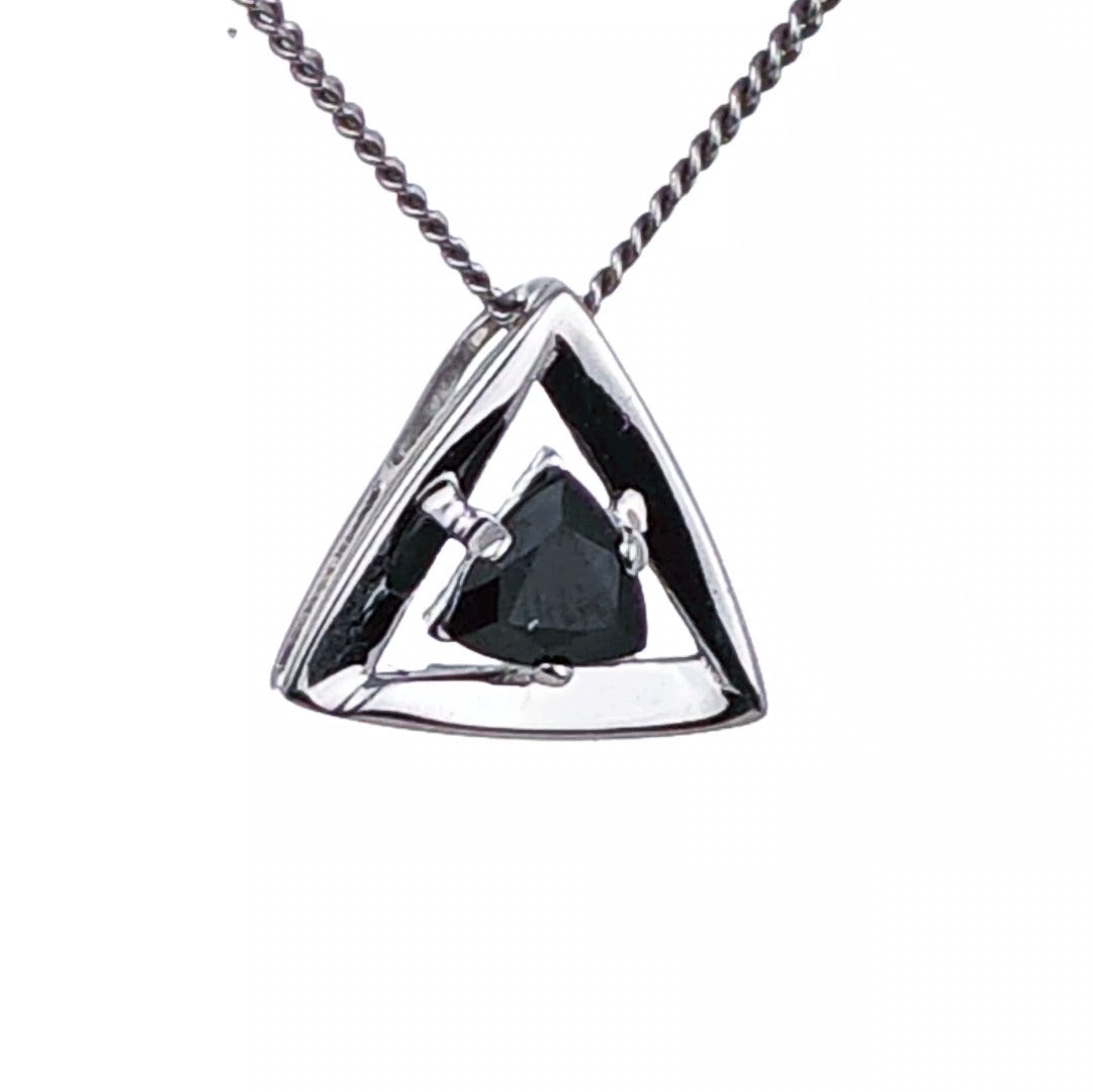 Sapphire Pendant Sterling Silver Trillion Triangle Inky Blue