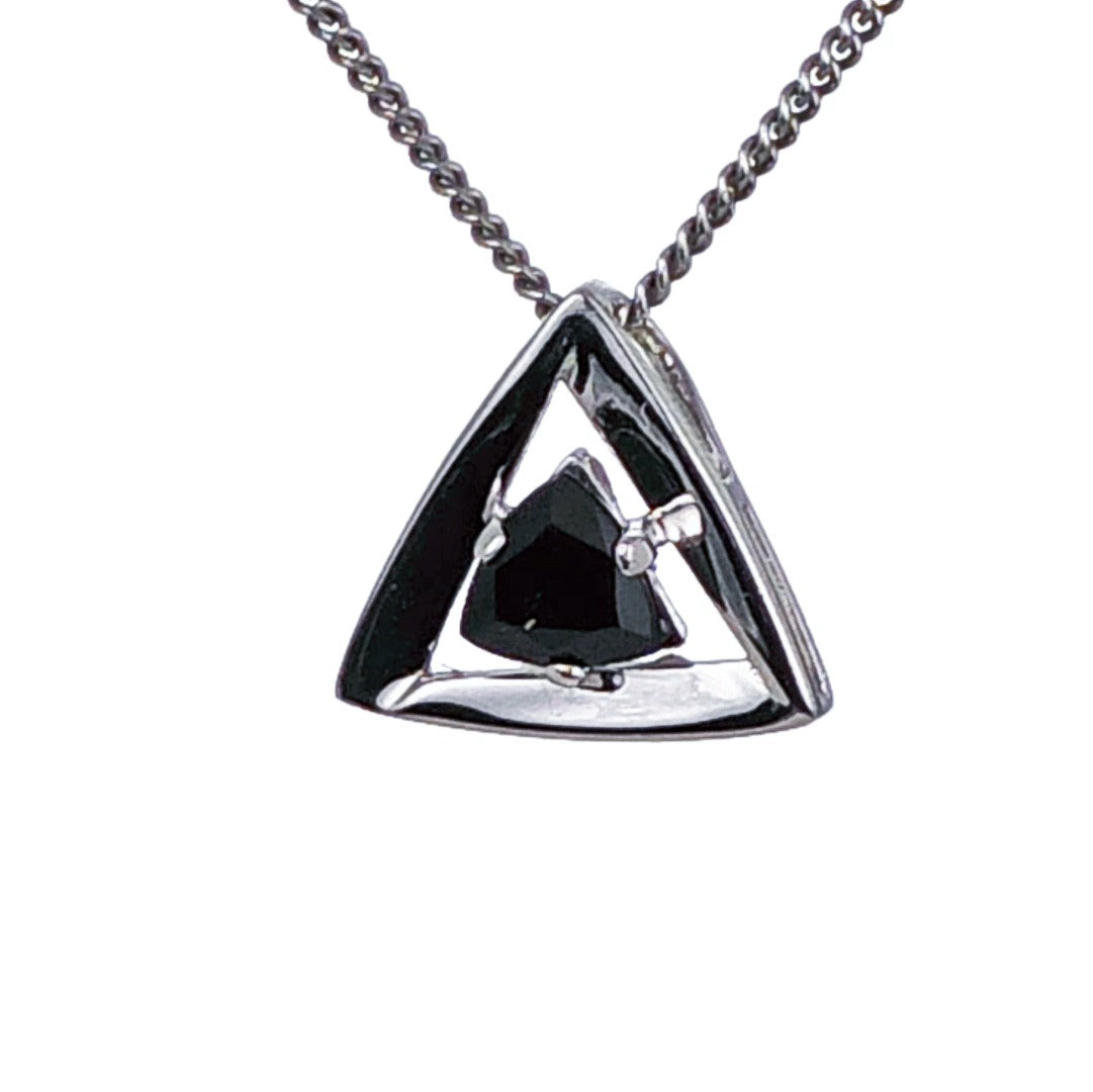 Sapphire Pendant Sterling Silver Trillion Triangle Inky Blue