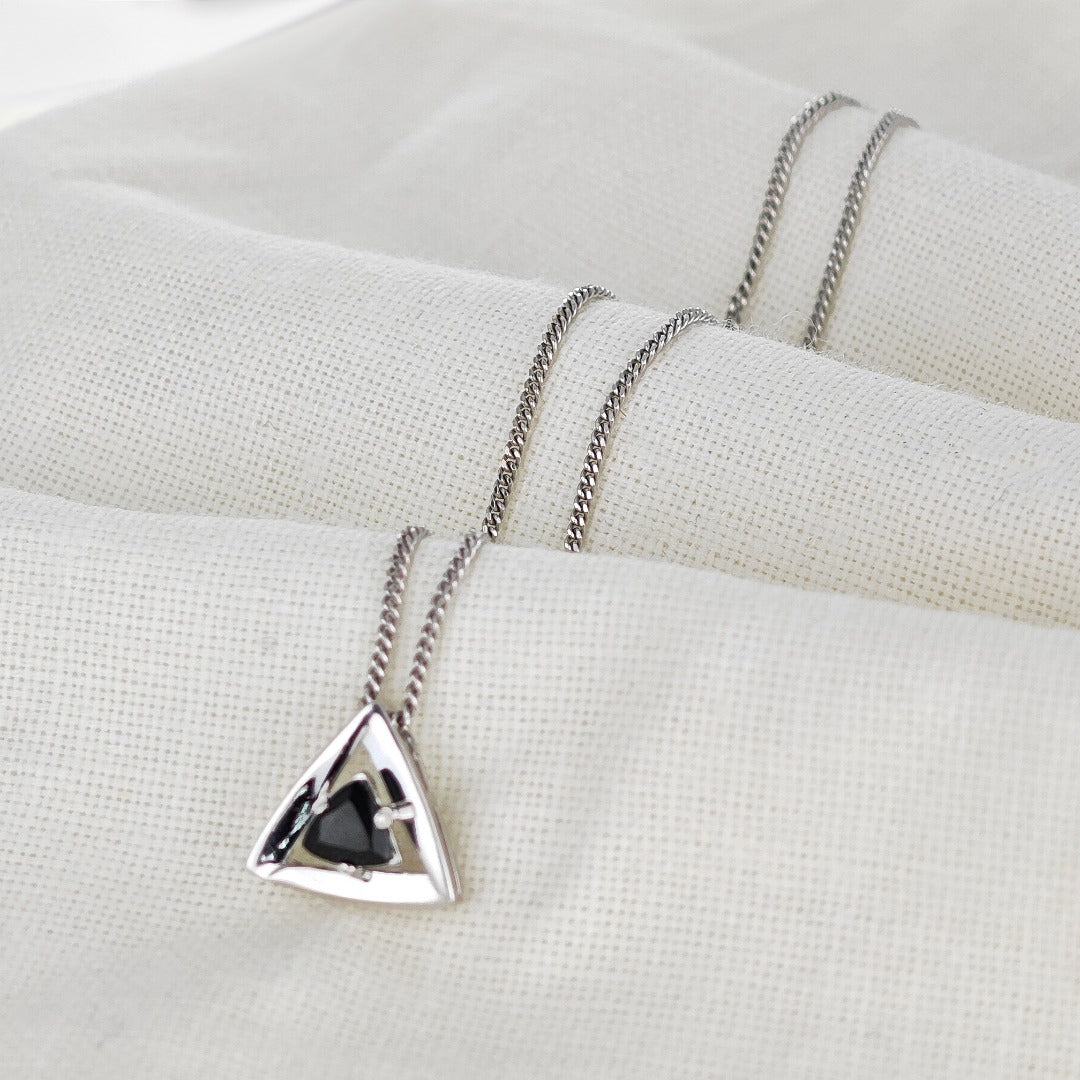 Sapphire Pendant Sterling Silver Trillion Triangle Inky Blue