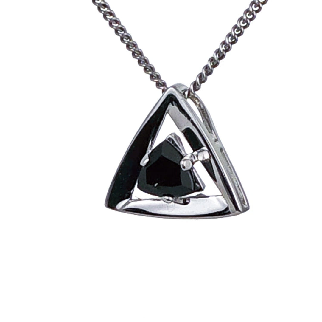 Sapphire Pendant Sterling Silver Trillion Triangle Inky Blue