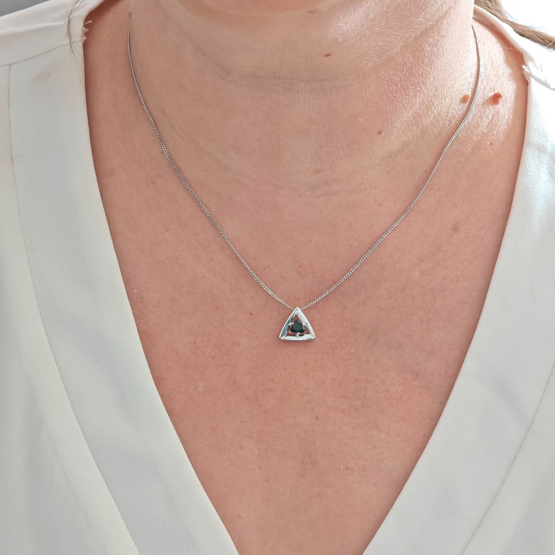 Sapphire Pendant Sterling Silver Trillion Triangle Inky Blue