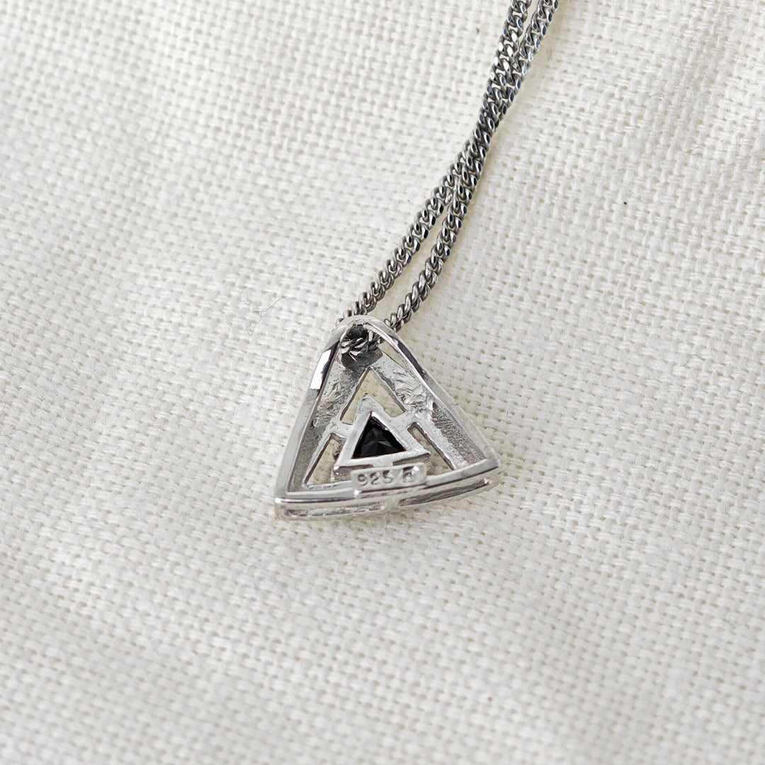 Sapphire Pendant Sterling Silver Trillion Triangle Inky Blue