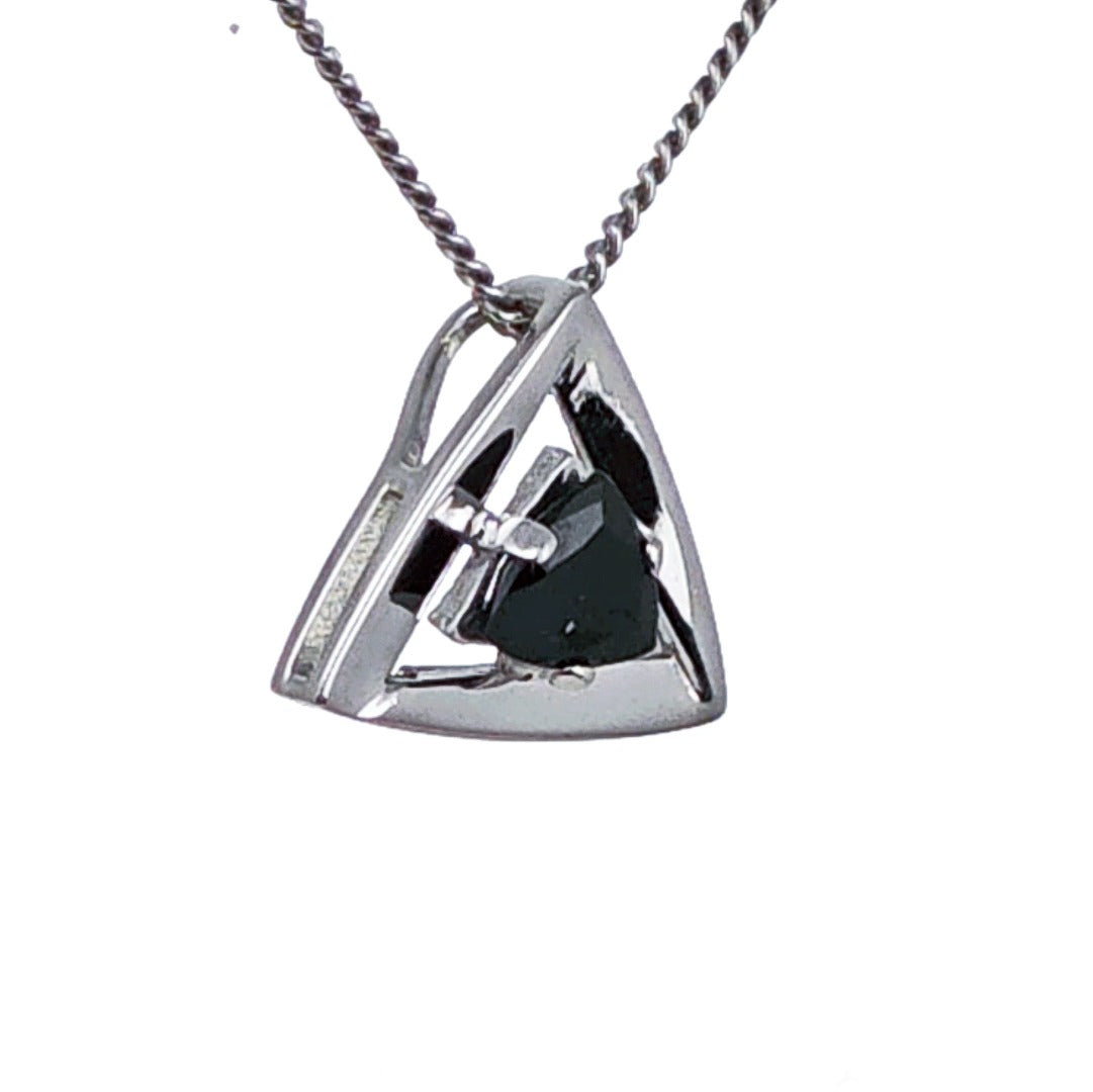 Sapphire Pendant Sterling Silver Trillion Triangle Inky Blue