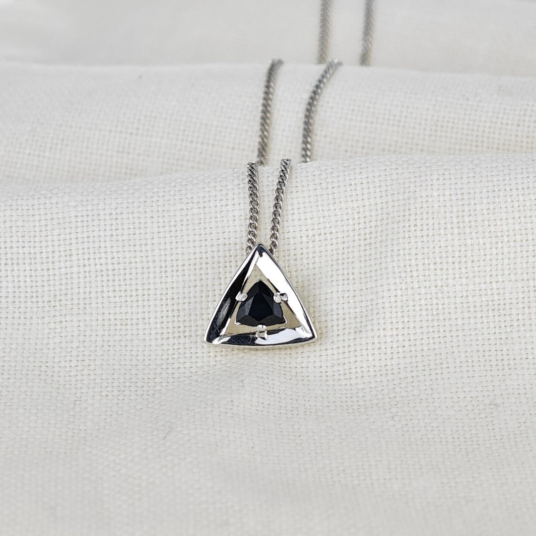 Sapphire Pendant Sterling Silver Trillion Triangle Inky Blue