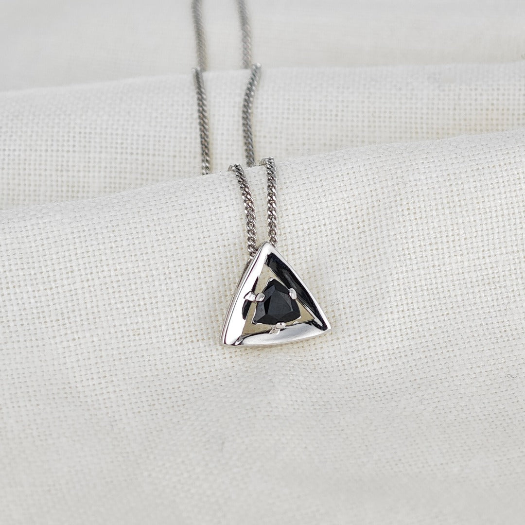 Sapphire Pendant Sterling Silver Trillion Triangle Inky Blue