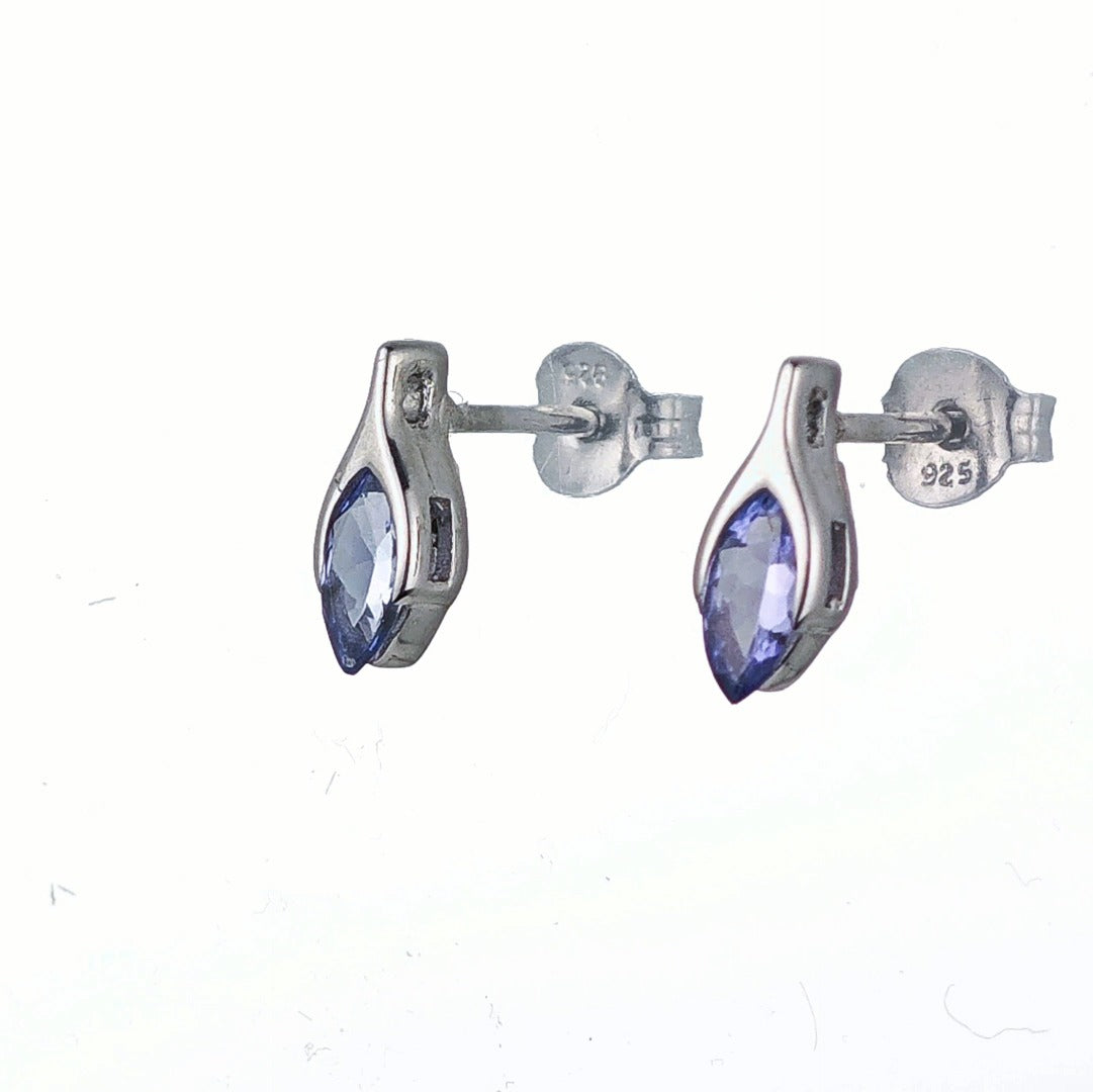 Tanzanite Earrings Sterling Silver Studs Minimalist Marquise