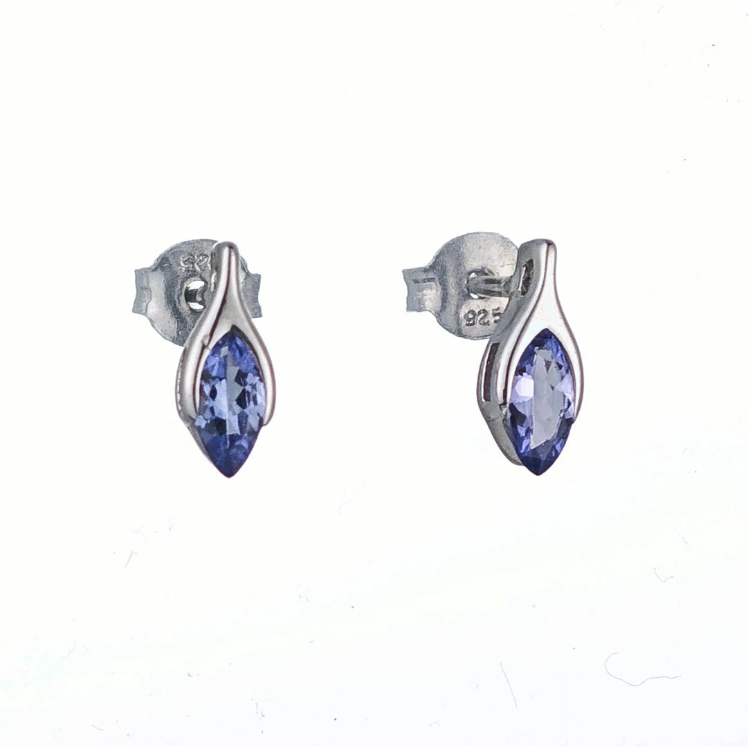 Tanzanite Earrings Sterling Silver Studs Minimalist Marquise