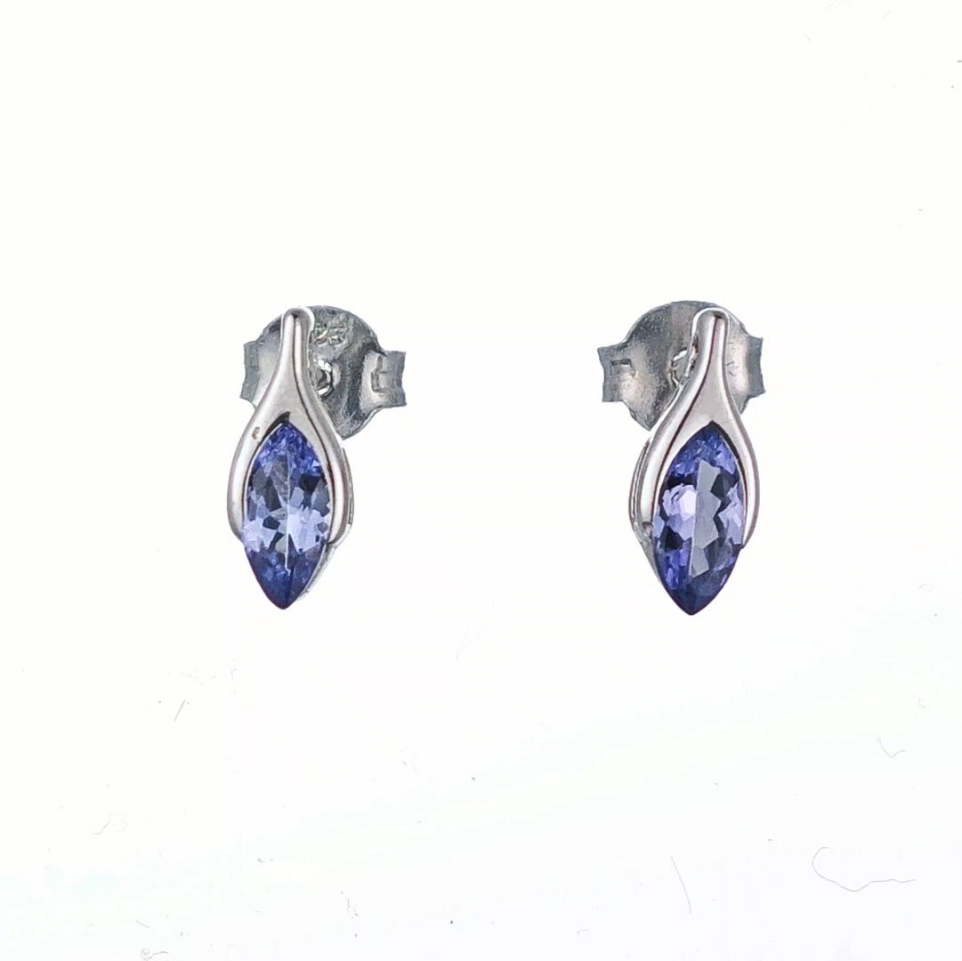 Tanzanite Earrings Sterling Silver Studs Minimalist Marquise