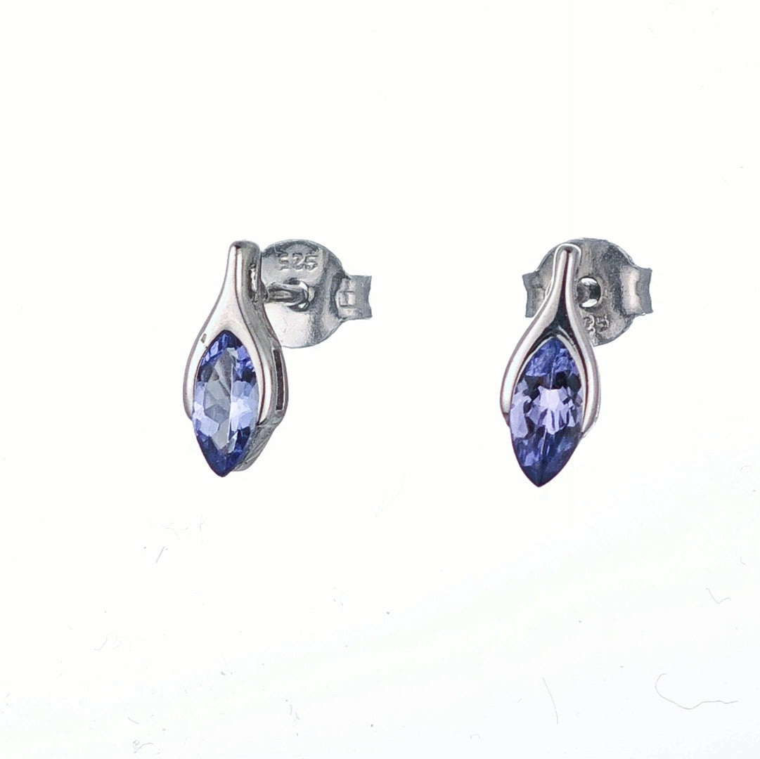 Tanzanite Earrings Sterling Silver Studs Minimalist Marquise