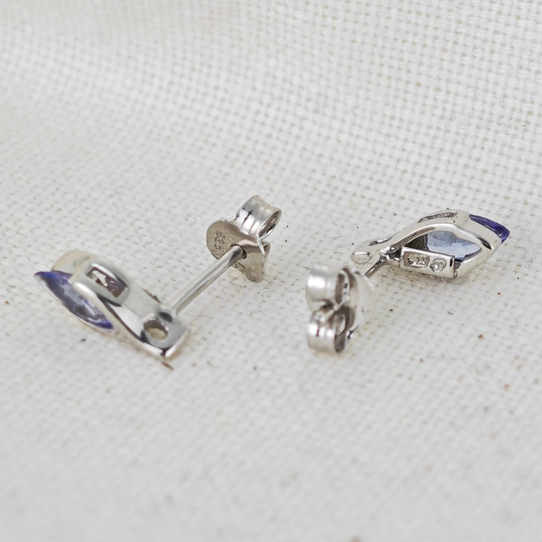 Tanzanite Earrings Sterling Silver Studs Minimalist Marquise