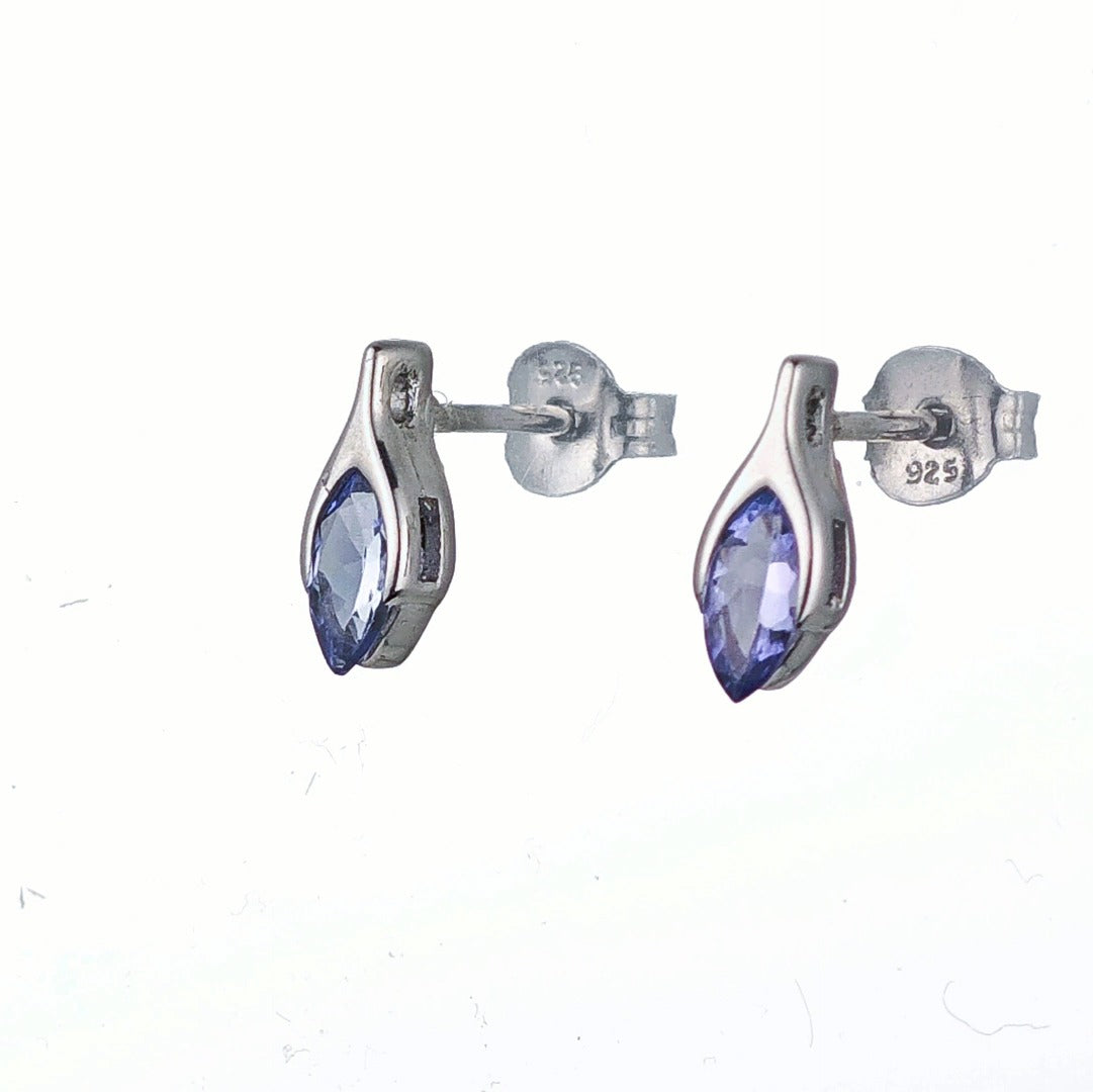 Tanzanite Earrings Sterling Silver Studs Minimalist Marquise