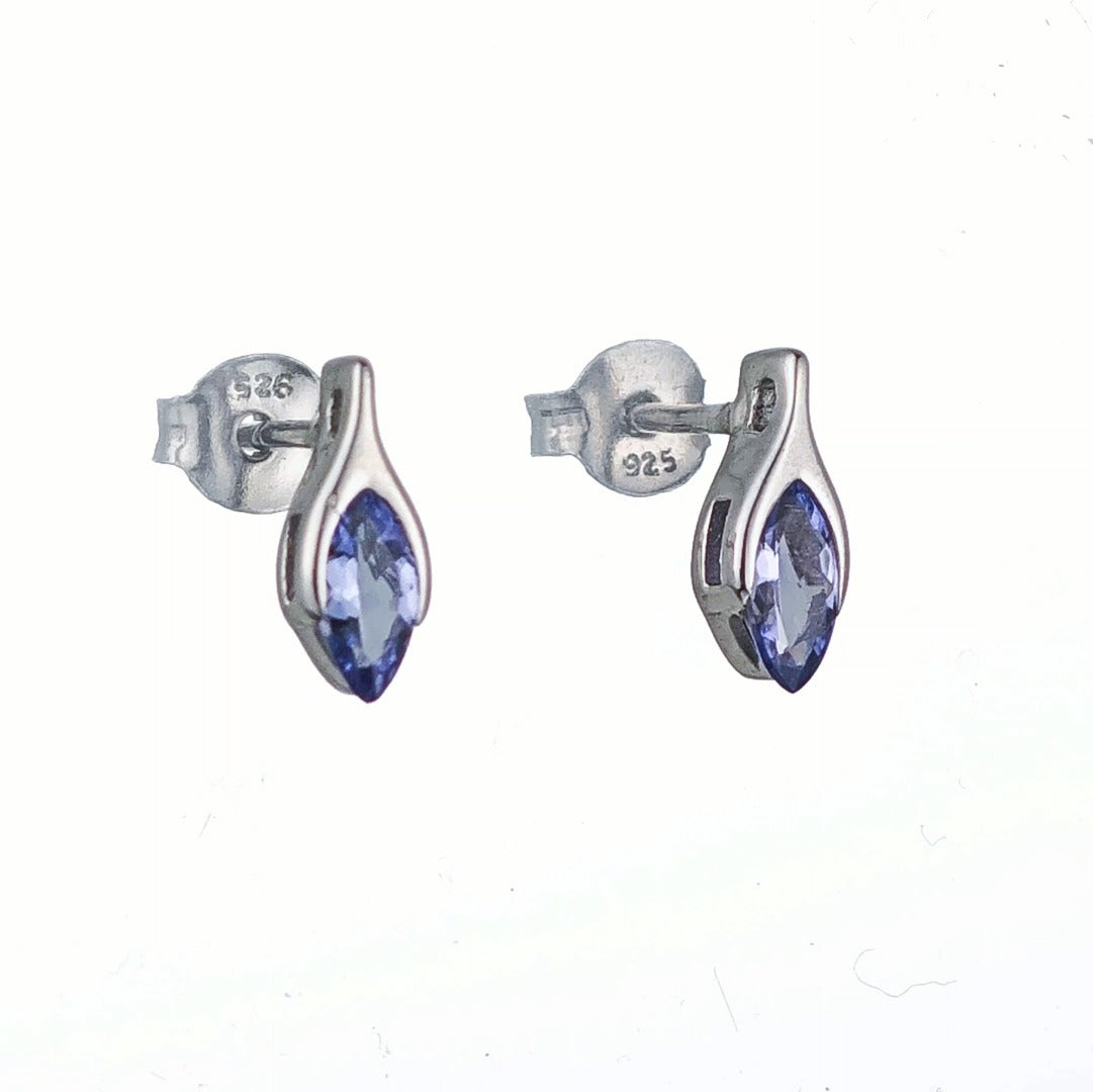 Tanzanite Earrings Sterling Silver Studs Minimalist Marquise