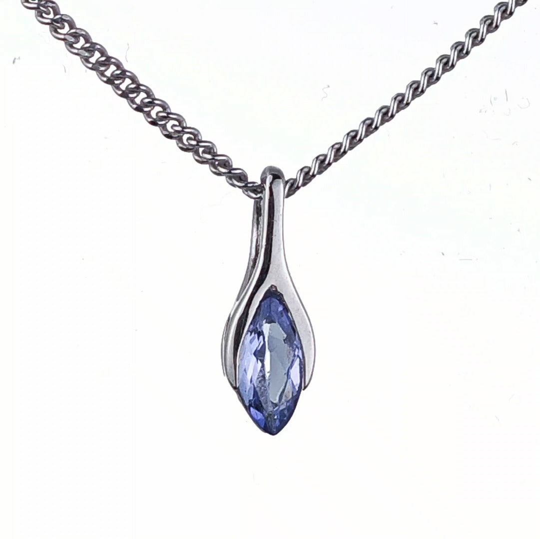 Elegant Minimalist Solitaire Marquise Cut Tanzanite Pendant