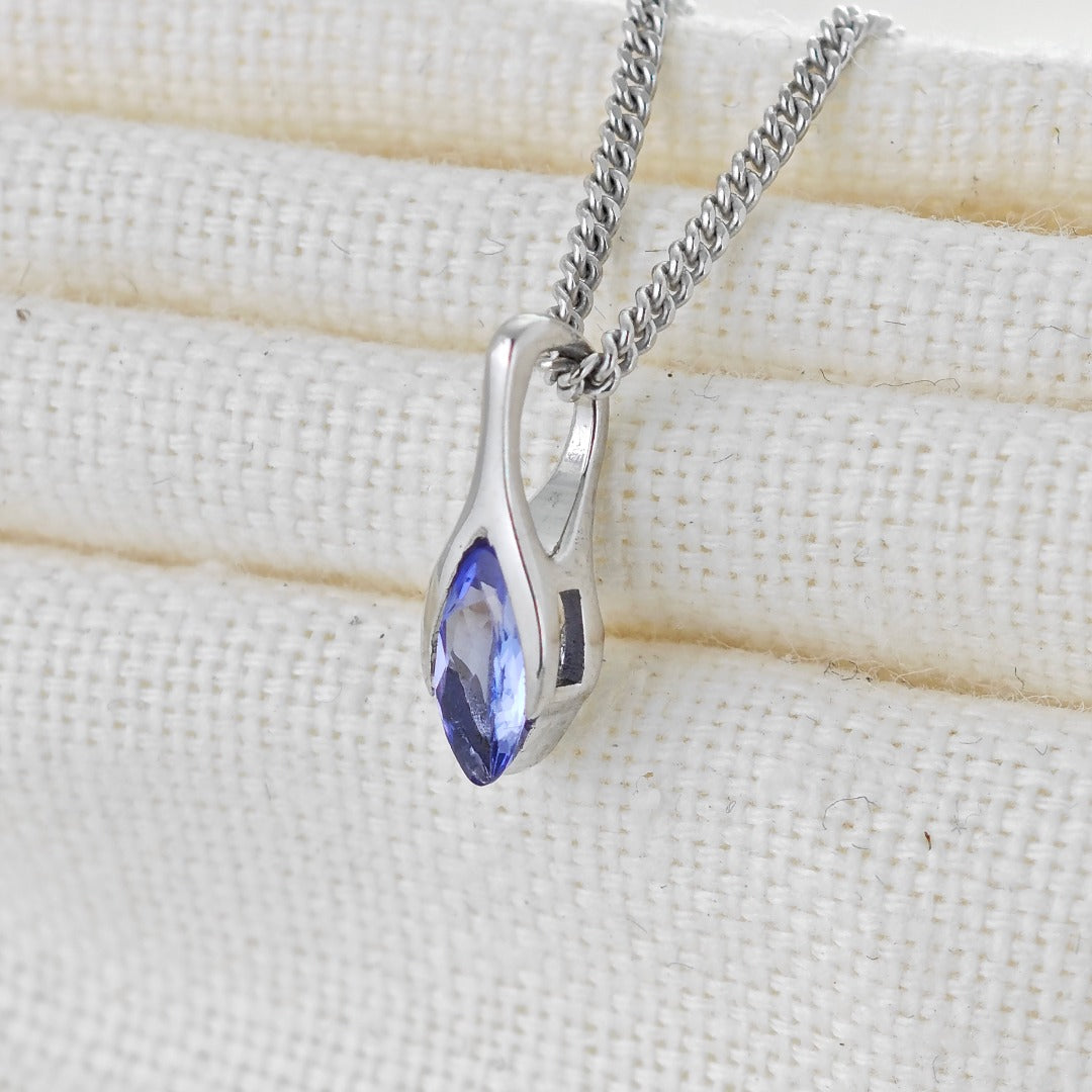 Elegant Minimalist Solitaire Marquise Cut Tanzanite Pendant