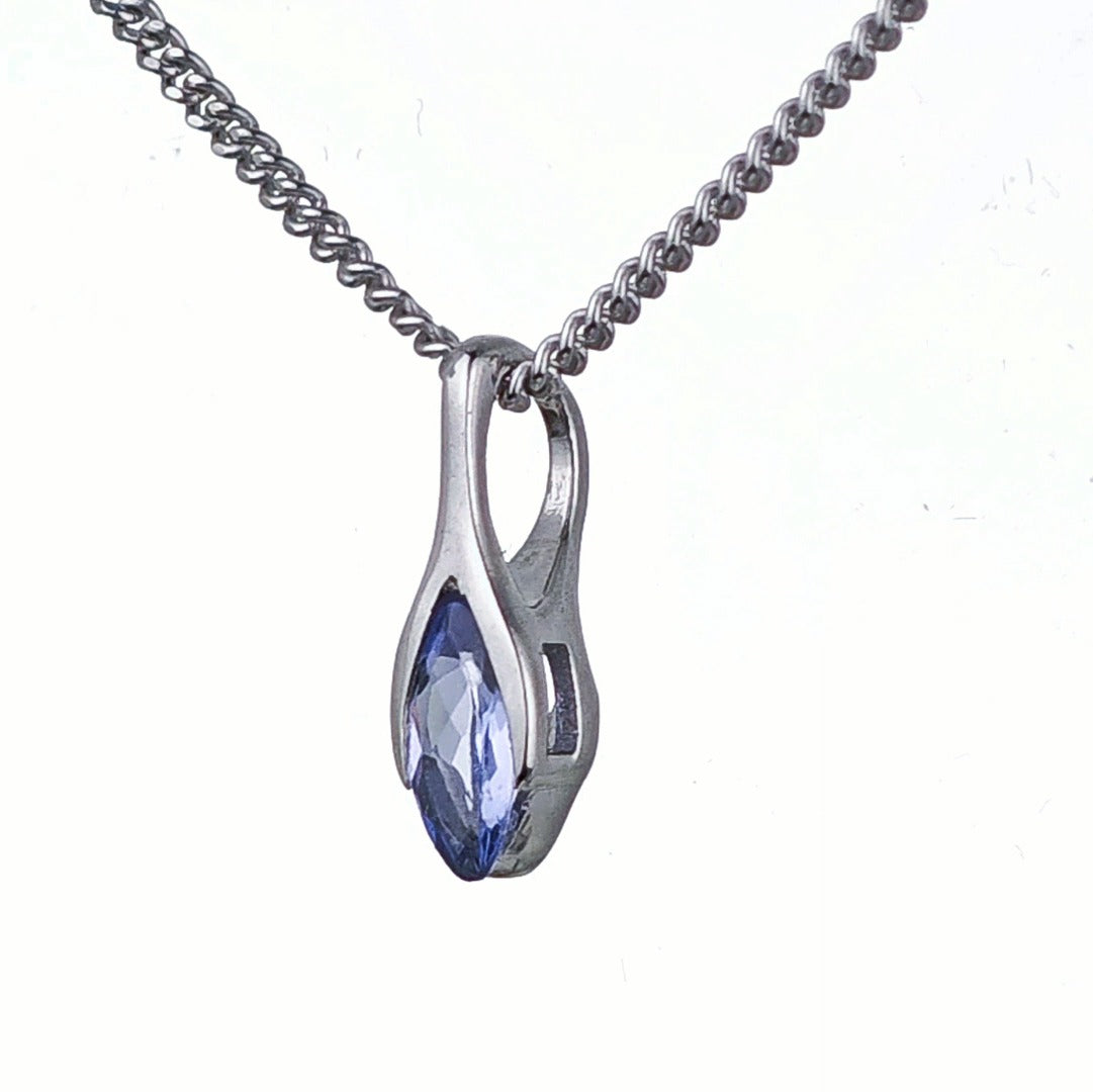 Elegant Minimalist Solitaire Marquise Cut Tanzanite Pendant