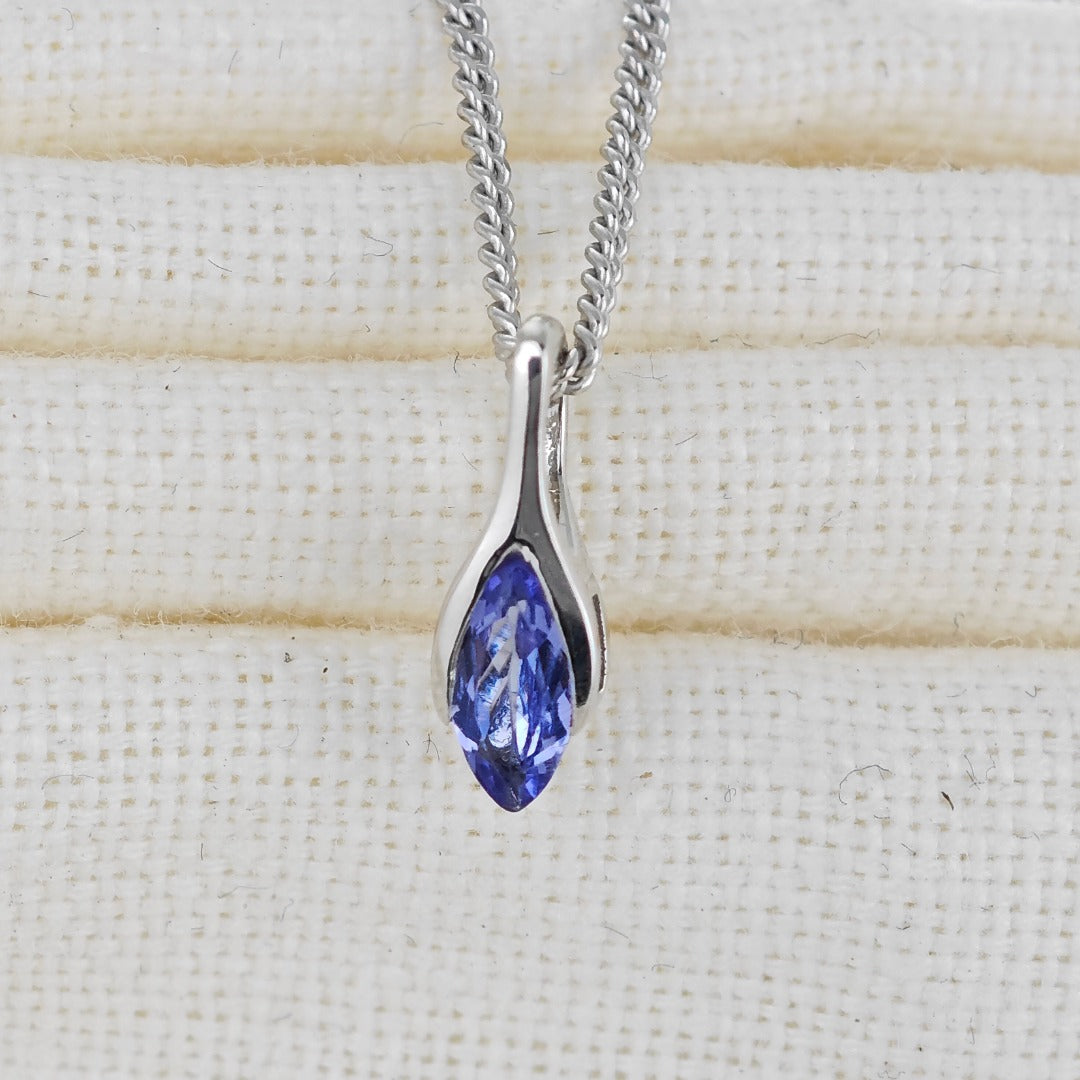 Elegant Minimalist Solitaire Marquise Cut Tanzanite Pendant