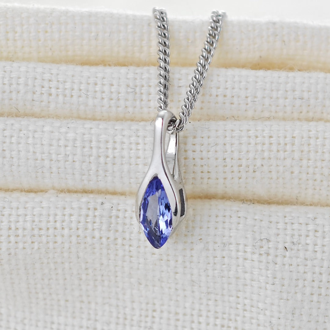 Elegant Minimalist Solitaire Marquise Cut Tanzanite Pendant