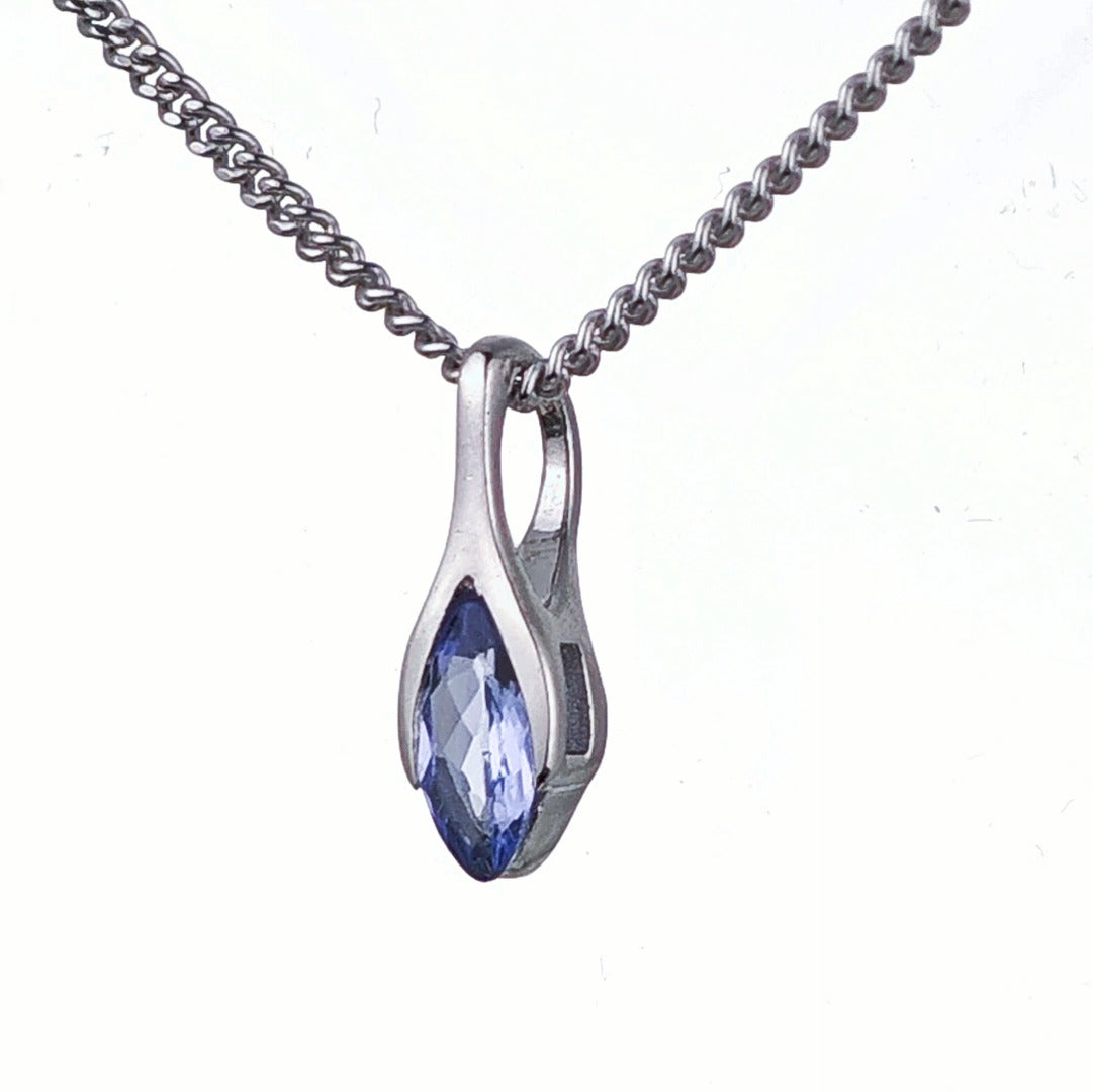 Elegant Minimalist Solitaire Marquise Cut Tanzanite Pendant