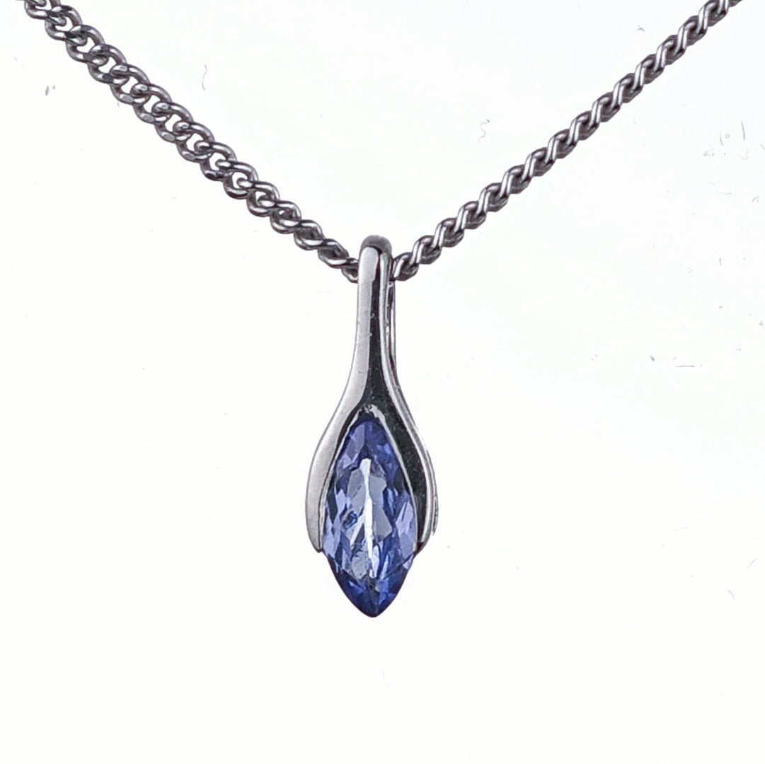 Elegant Minimalist Solitaire Marquise Cut Tanzanite Pendant