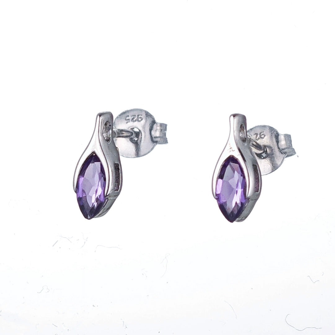 Amethyst Earrings Sterling Silver Studs Minimalist Marquise