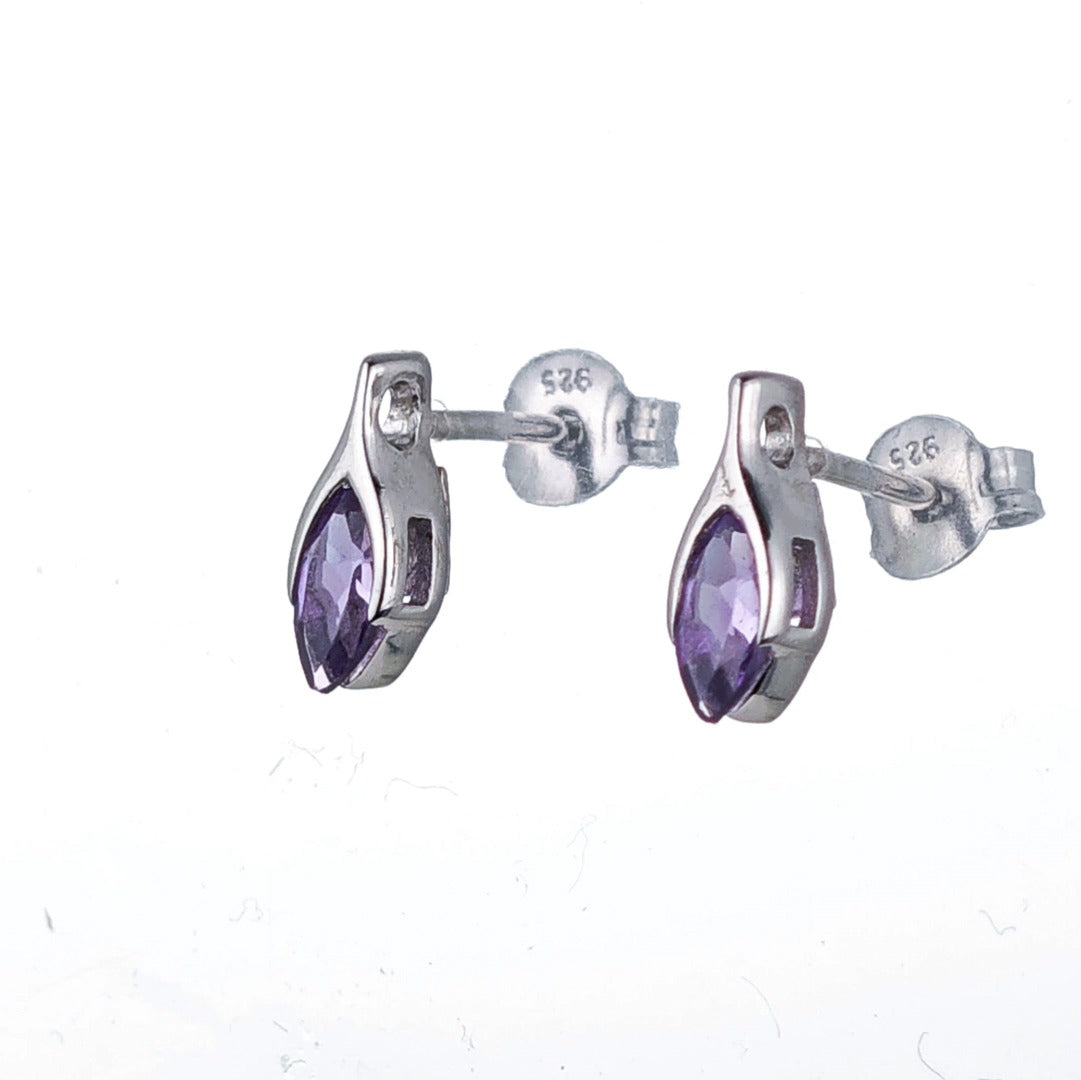 Amethyst Earrings Sterling Silver Studs Minimalist Marquise