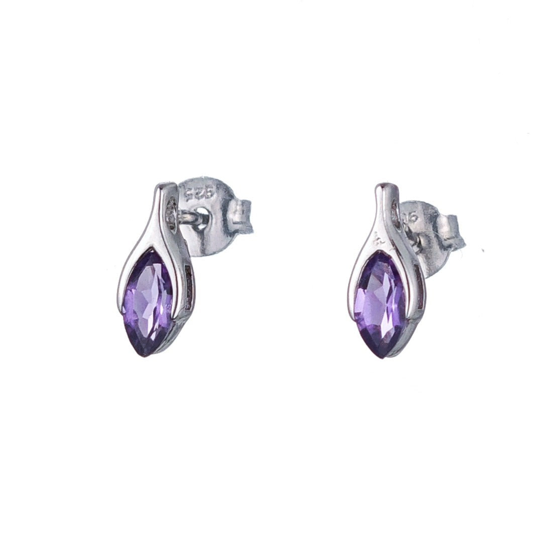 Amethyst Earrings Sterling Silver Studs Minimalist Marquise