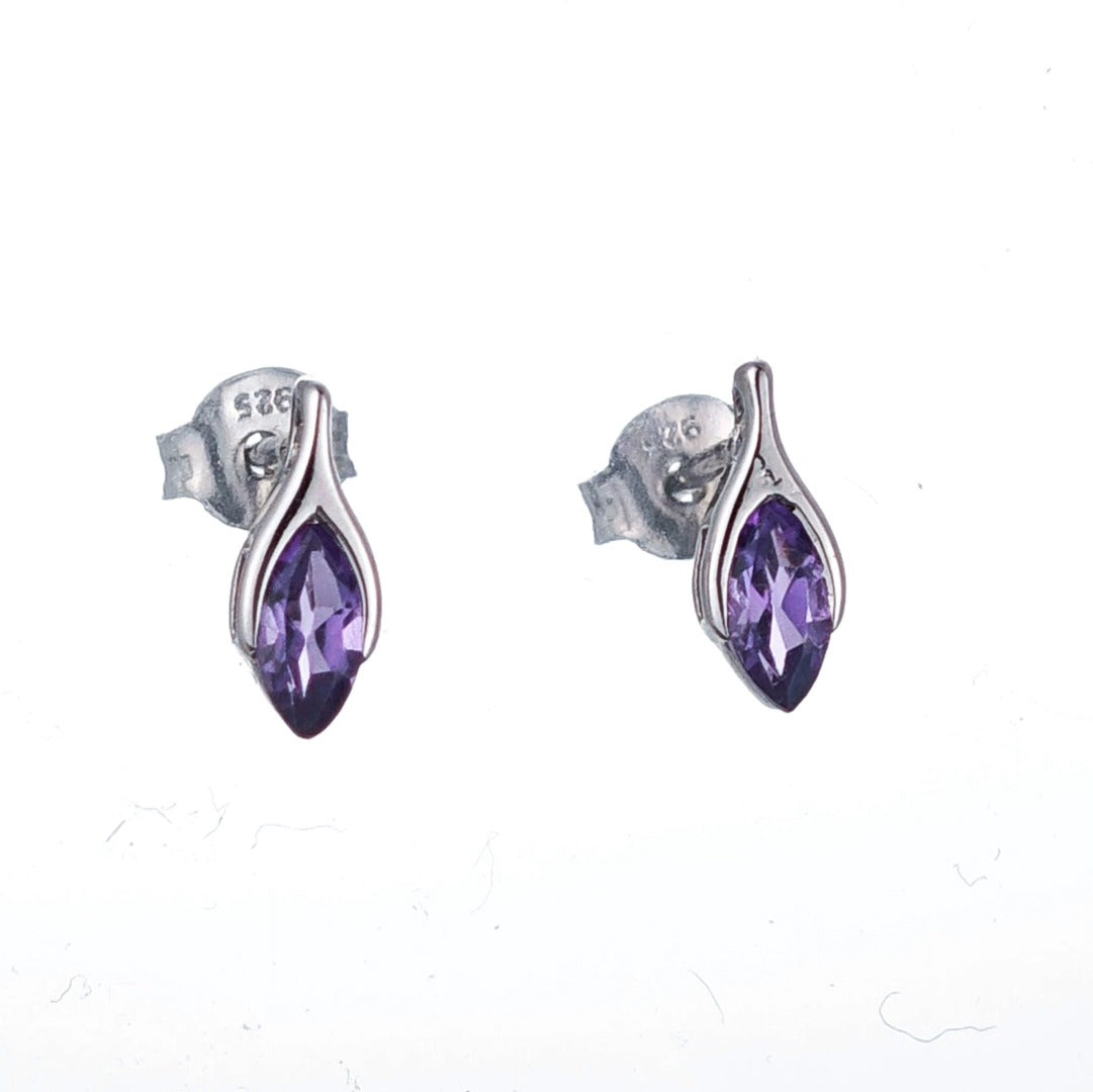 Amethyst Earrings Sterling Silver Studs Minimalist Marquise