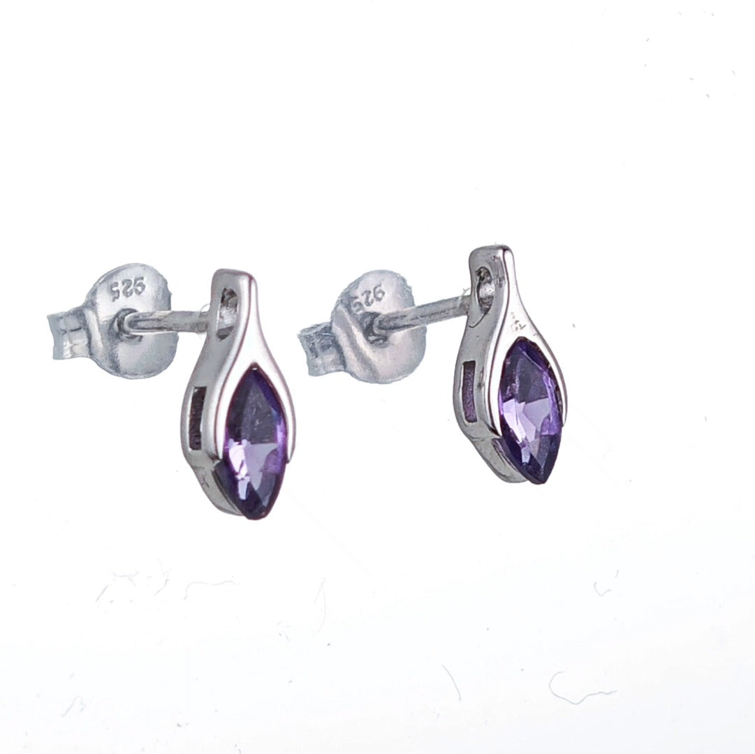 Amethyst Earrings Sterling Silver Studs Minimalist Marquise